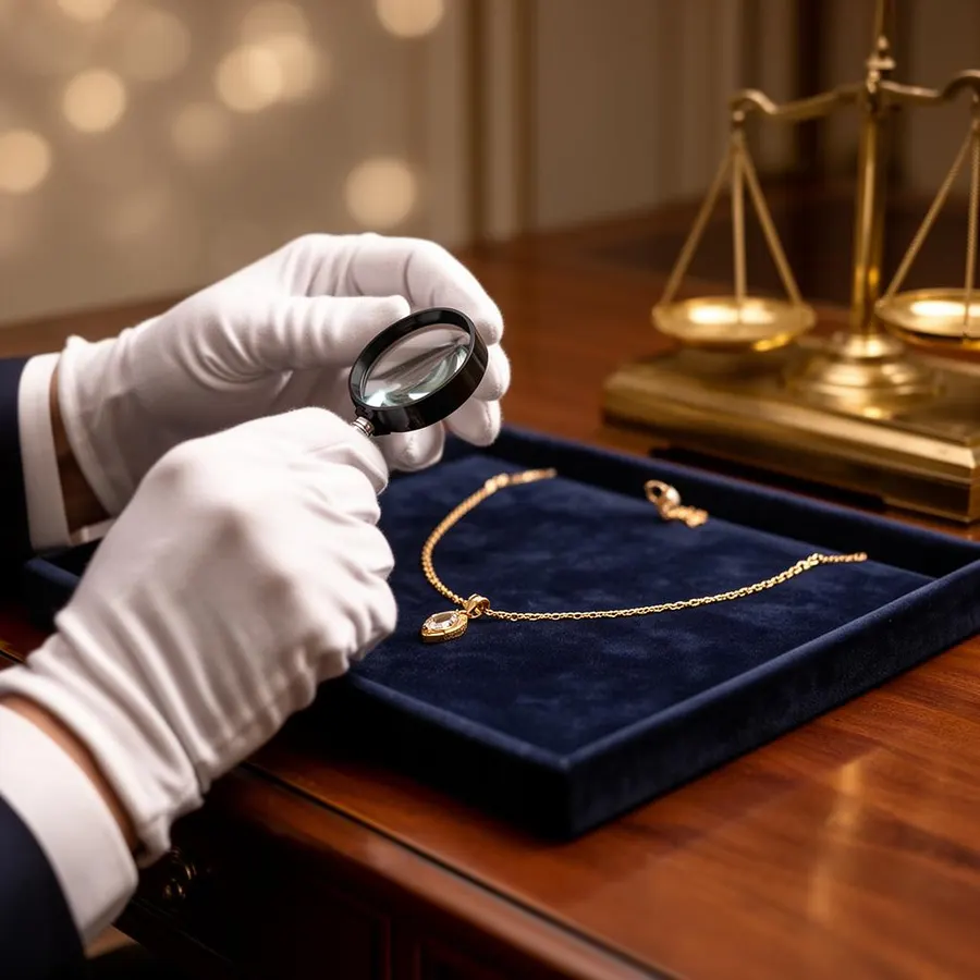 Expert taxeert gouden ketting met loep en weegschaal in Hoofddorp